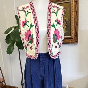 Zara Cream Floral Embroidered Vest